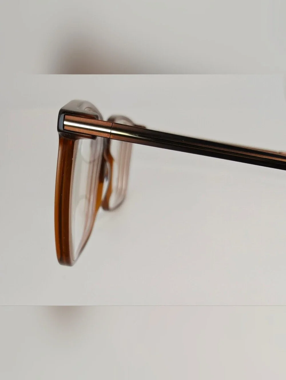 Easton. Square Translucent Brown Frame.  Minimalist. Gold Stripe On Temples.
